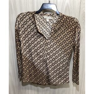 DANA BUCHMAN Women's (Size S) Long Sleeve V-Neck Geometric Shirt Stretch‎